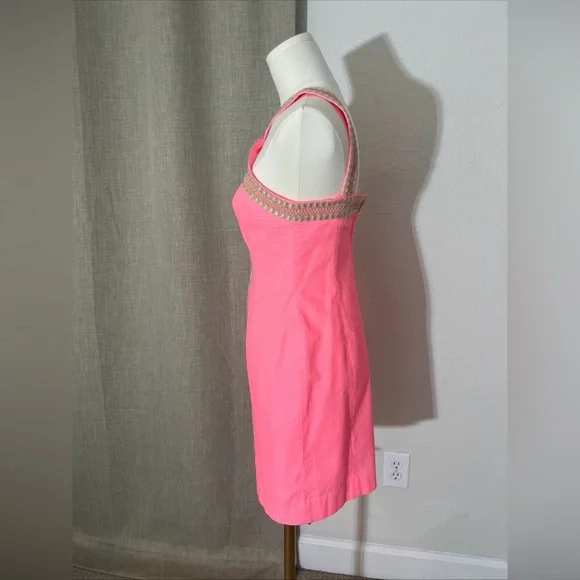 Women’s Preppy Lilly Pulitzer Ena Shift Dress Pink Size 00 Gold Embellishments - Picture 3 of 6